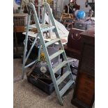 Blue painted 5 tread folding decorators ladder