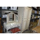 2 door wardrobe with matching 2 drawer dressing table with triple mirror above and matching