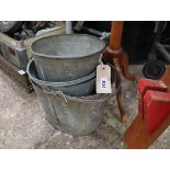 3 various galvanized buckets or planters