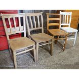 2 ash elm chapel chairs with 2 similar wooden chairs