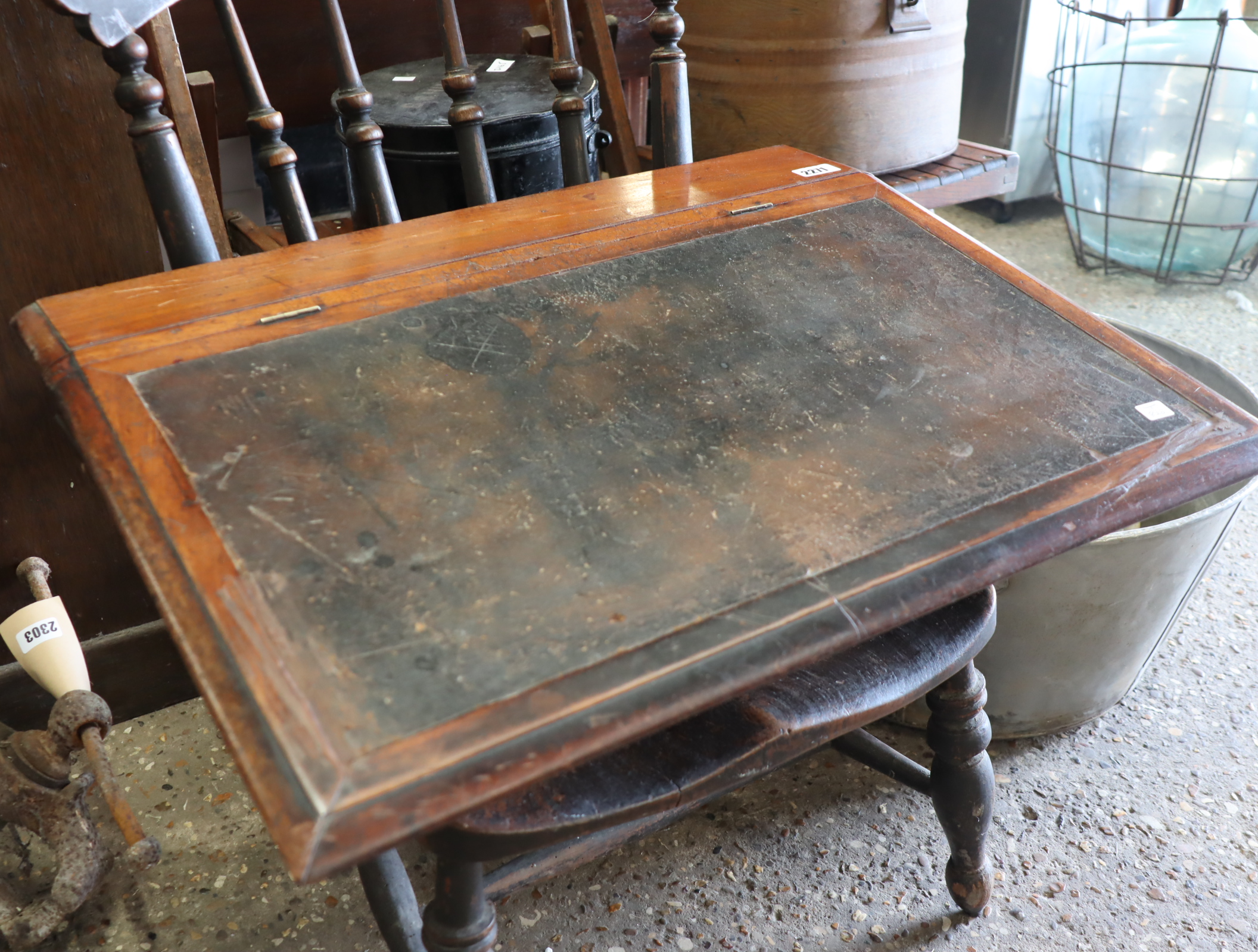 Upper section of a mahogany writing desk, retailed by Hammond's Library, Office and Chamber