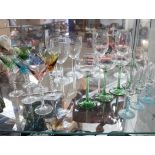 Collection of coloured glassware incl. 6 cocktail glasses, various wine glasses, etc.