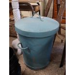 Blue painted twin handled and lidded galvanized waste bin