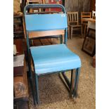 Pair of blue stacking metal framed chairs by Du-Al and 2 further chairs
