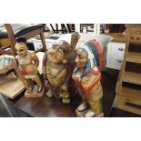 Wooden carved Indian chief with wooden Buddha and matching Mohican