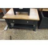 (25) Dark blue oak top single drawer coffee table