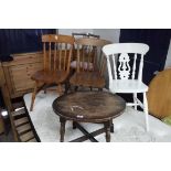 4 mixed wooden chairs with oak circular coffee table