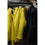 4 ladies weatherproof water resistant, rain jackets in yellow, 2 M, 1 L, 1 XL