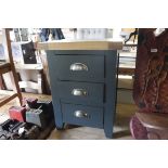 (2) Grey painted 3 drawer bedside unit with oak top