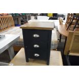 (3) Dark blue oak top 3 drawer bedside table