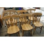 Set of 6 pine dining chairs