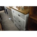 (8) Cream painted chest of 2 over 3 drawers with oak top