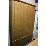 Pine 3 door wardrobe with 5 drawers under