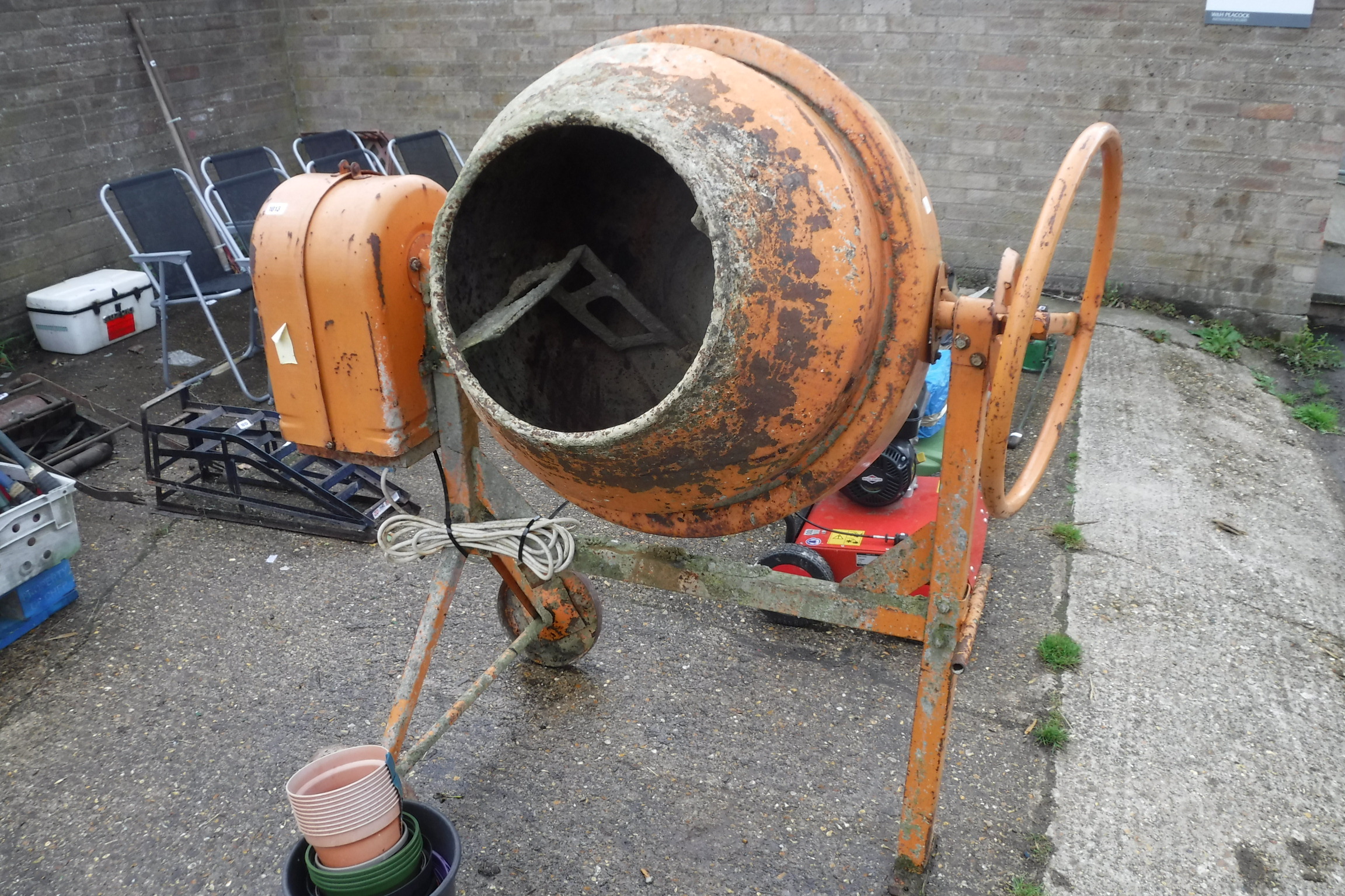 Large cement mixer on stand