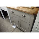 (36) Beige painted cabinet with drawer over and oak top