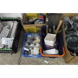 3 boxes of mixed hardware items incl. small quantity of hand tools, electrical spares, brass blow