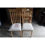 (15) Pair of oak framed beige upholstered dining chairs