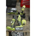 2 Ryobi cordless multi tools with Ryobi cordless drill, 2 batteries and 1 battery charger