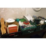 3 crates of mixed household items incl. ceramics, tupper ware, vintage ultra health lamp, etc.