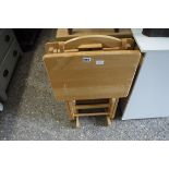 Pair of folding beech stools and stand