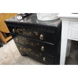 (2381) Black and Oriental style decorated chest of 3 drawers