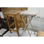 (2114) Oak laboratory stool with metal folding side table