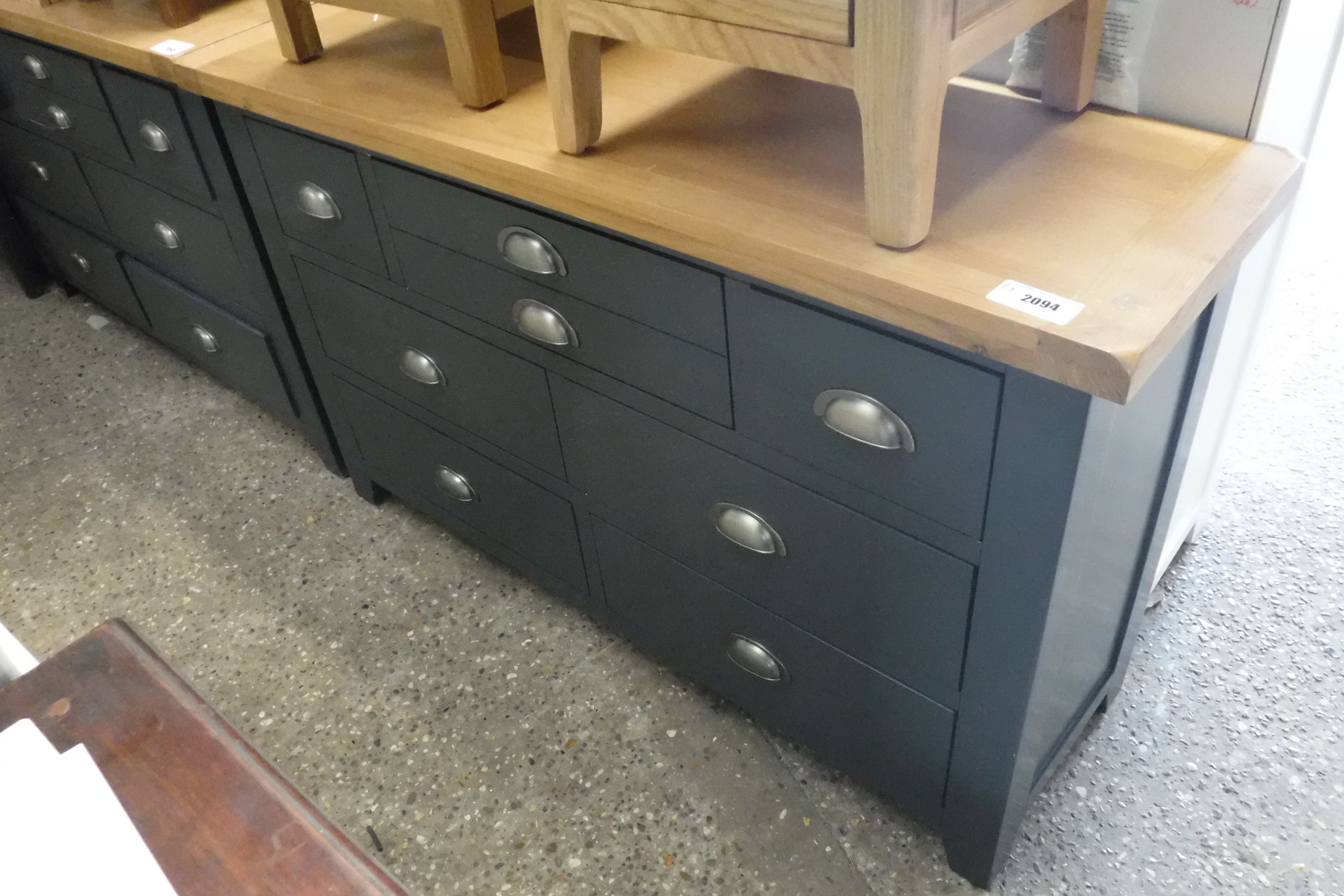 (15) Dark blue oak top 7 drawer chest