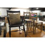 (2267) 3 various wooden chairs with hessian cushion
