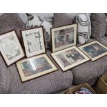 4 framed and glazed prints of famous scientists and 2 framed and glazed maps (Huntingdonshire and