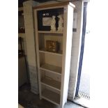 (32) Light grey open front bookcase with oak top