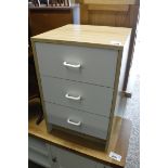 White and wood effect 3 drawer bedside