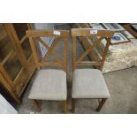 (8) Pair of light oak grey upholstered dining chairs