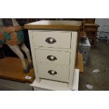(38) Off white 3 drawer bedside with oak surface
