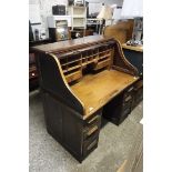 Dark oak roll top twin pedestal office desk