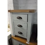 (2099) (8) Sage coloured oak top 3 drawer bedside unit