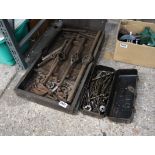 Large wooden cased tap and die set with small tin of taps and dies