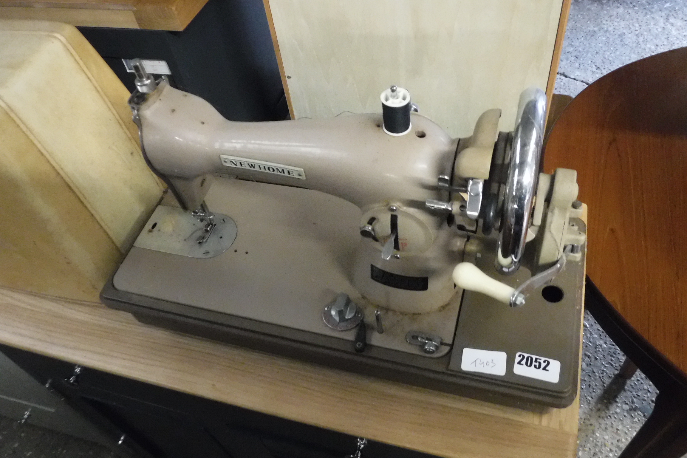 New Home manual powered sewing machine in case