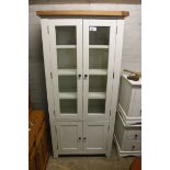 (2124) White oak top 2 door glazed display cabinet with storage under