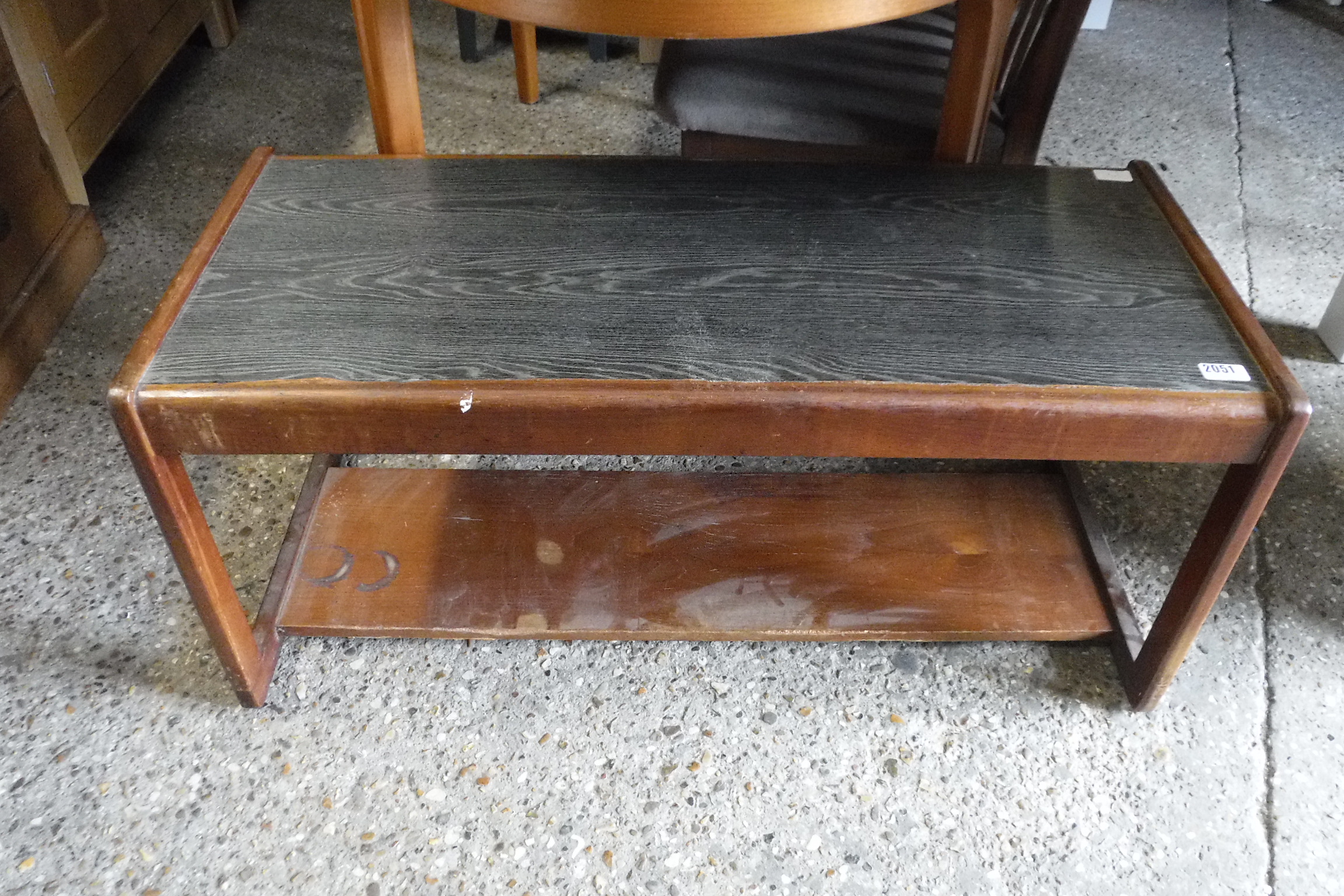 Mid century teak coffee table with black ash effect inlaid surface