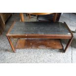 Mid century teak coffee table with black ash effect inlaid surface