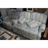 Striped upholstered lounge suite comprising 2 seater sofa and armchair