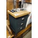 (2040) (2) Grey painted 3 drawer bedside unit with oak top