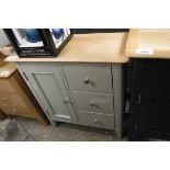 (31) Light grey mini sideboard with single door and 3 drawers