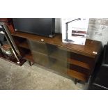 Mid century open front bookcase with glazed sliding doors