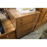 Mid century wooden chest of 5 drawers on tapered feet