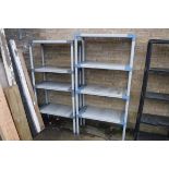 2 bays of grey light weight plastic storage racking