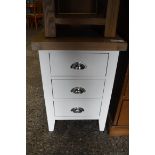 (7) Modern white 3 drawer bedside with oak surface