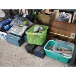 Under bay containing mixed garage tooling and equipment incl. screws, hand tools, extension lead,