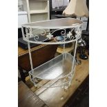 Off-white wrought metal demilune 2 tier side table