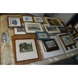 Collection of mainly framed and glazed pictures, prints and engravings (NB displayed on bed)